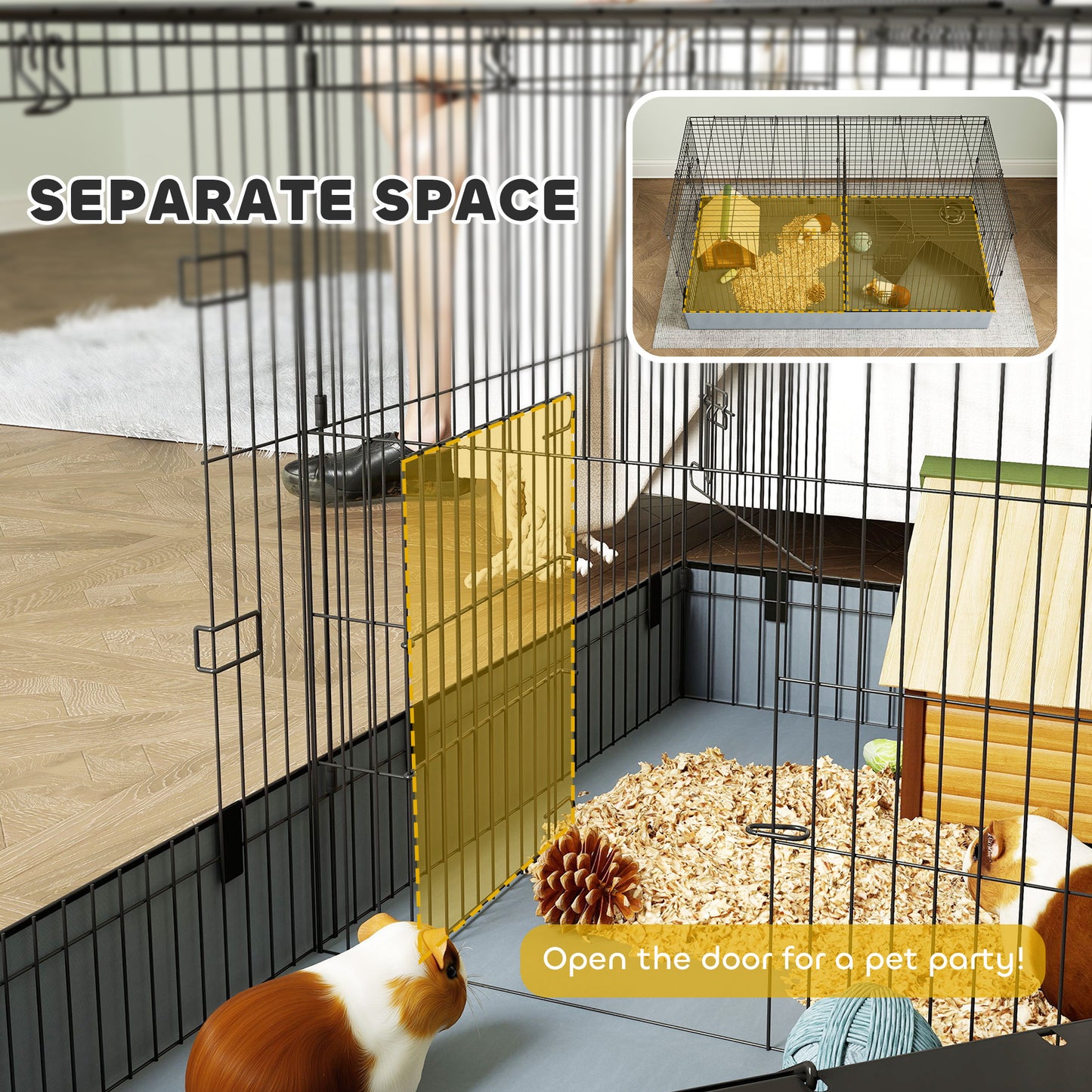 PawHut 2 In 1 Guinea Pig Cage, Rabbit Cage Pet Playpen With 2 Separate Area, Waterproof Oxford Fabric Floor For Hedgehogs