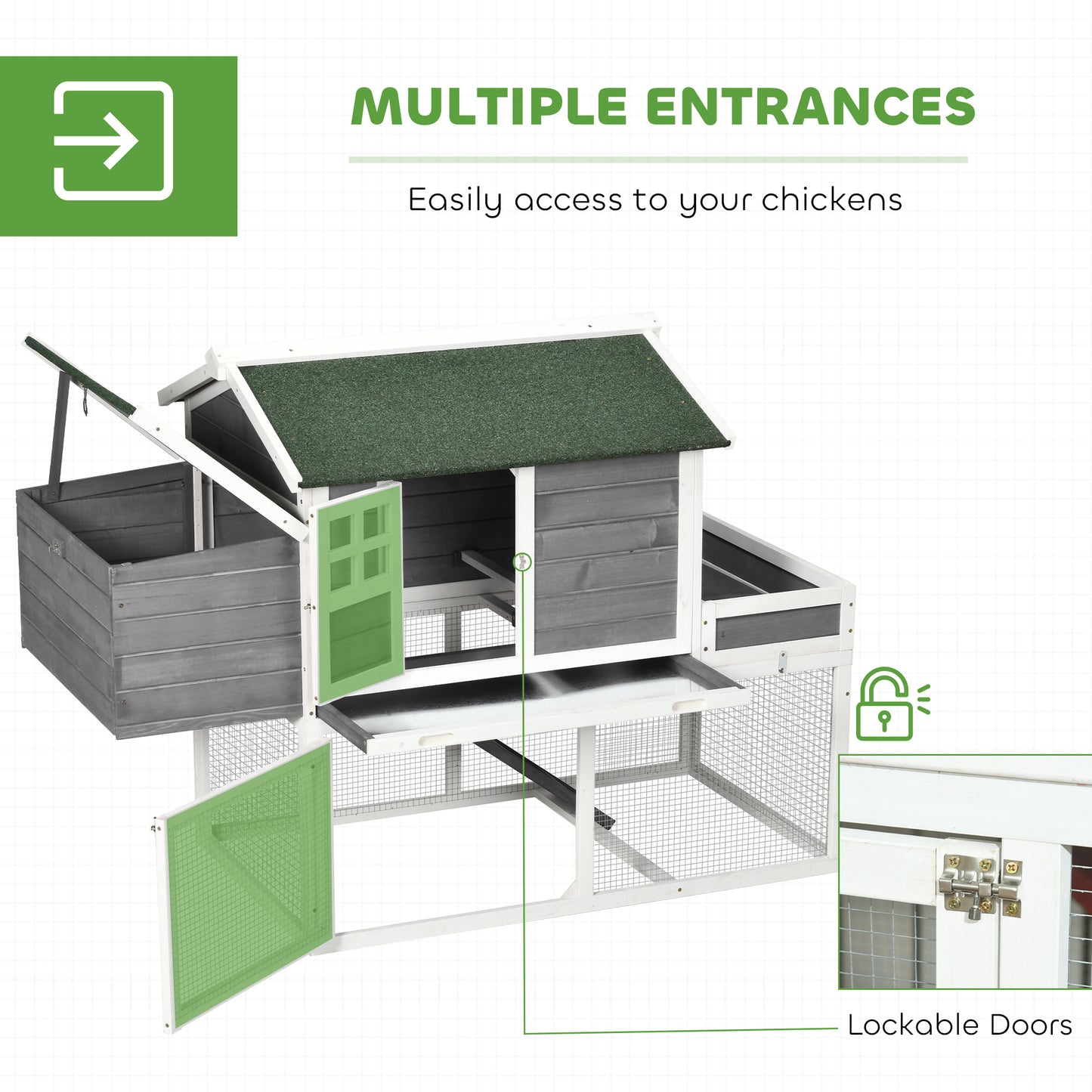 Wooden Chicken Coop for Outdoor Backyard with Raised Garden Bed, Run Area, Nesting Box Removable Tray, Gray