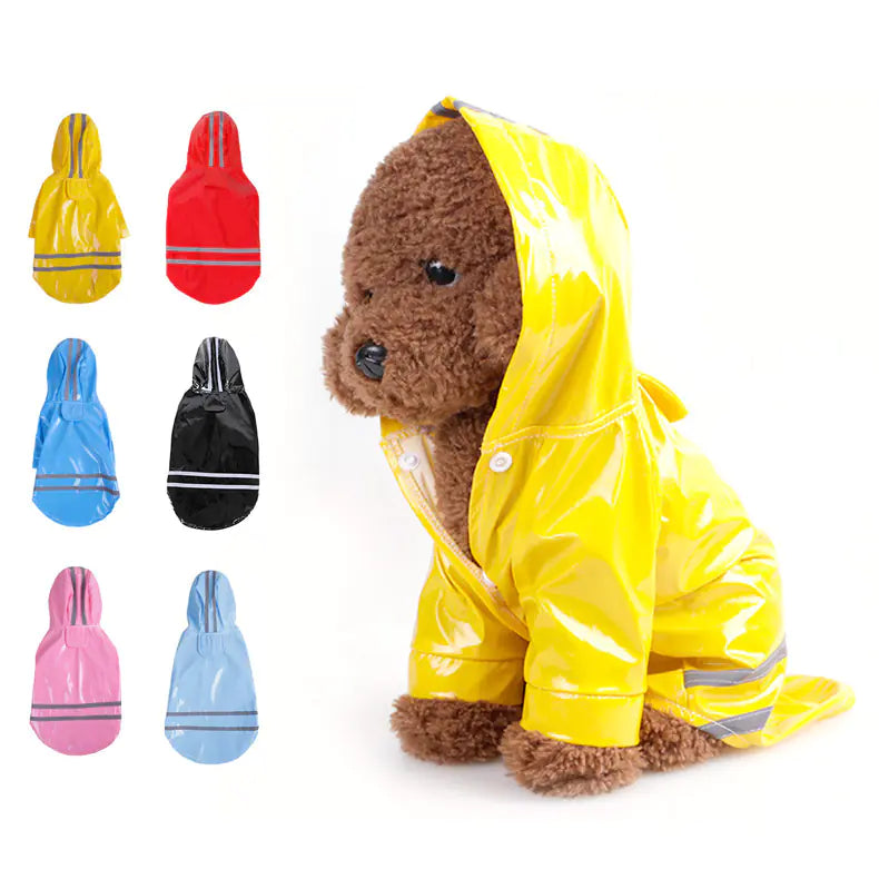 Reflective PU Dog Hooded Windproof Raincoat