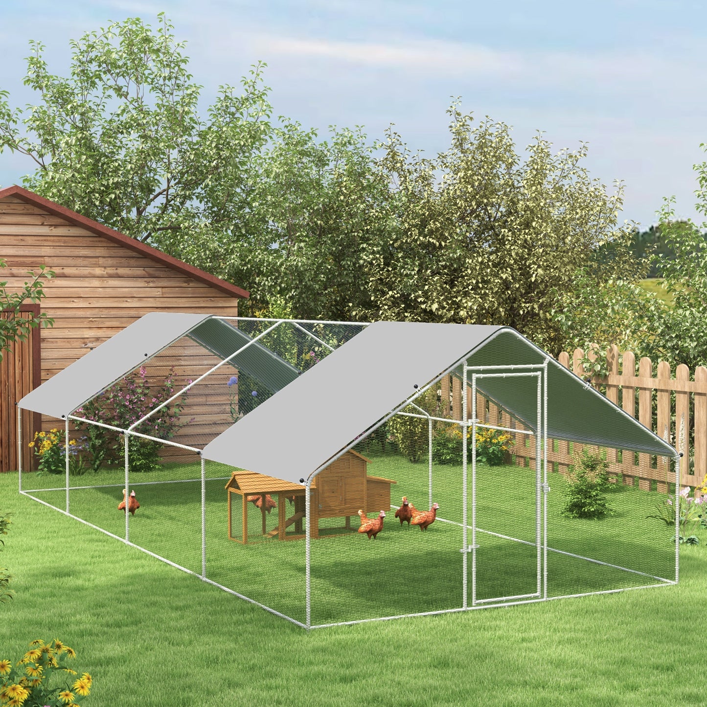Large Chicken Coop Chicken Run with Waterproof and Anti-UV Cover