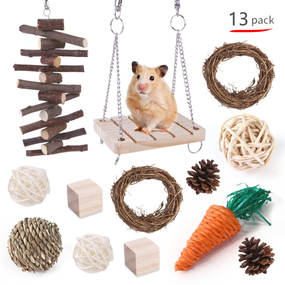 Pet Rabbit Guinea Pig Parrot Playing Molar Wooden Supplies Combination