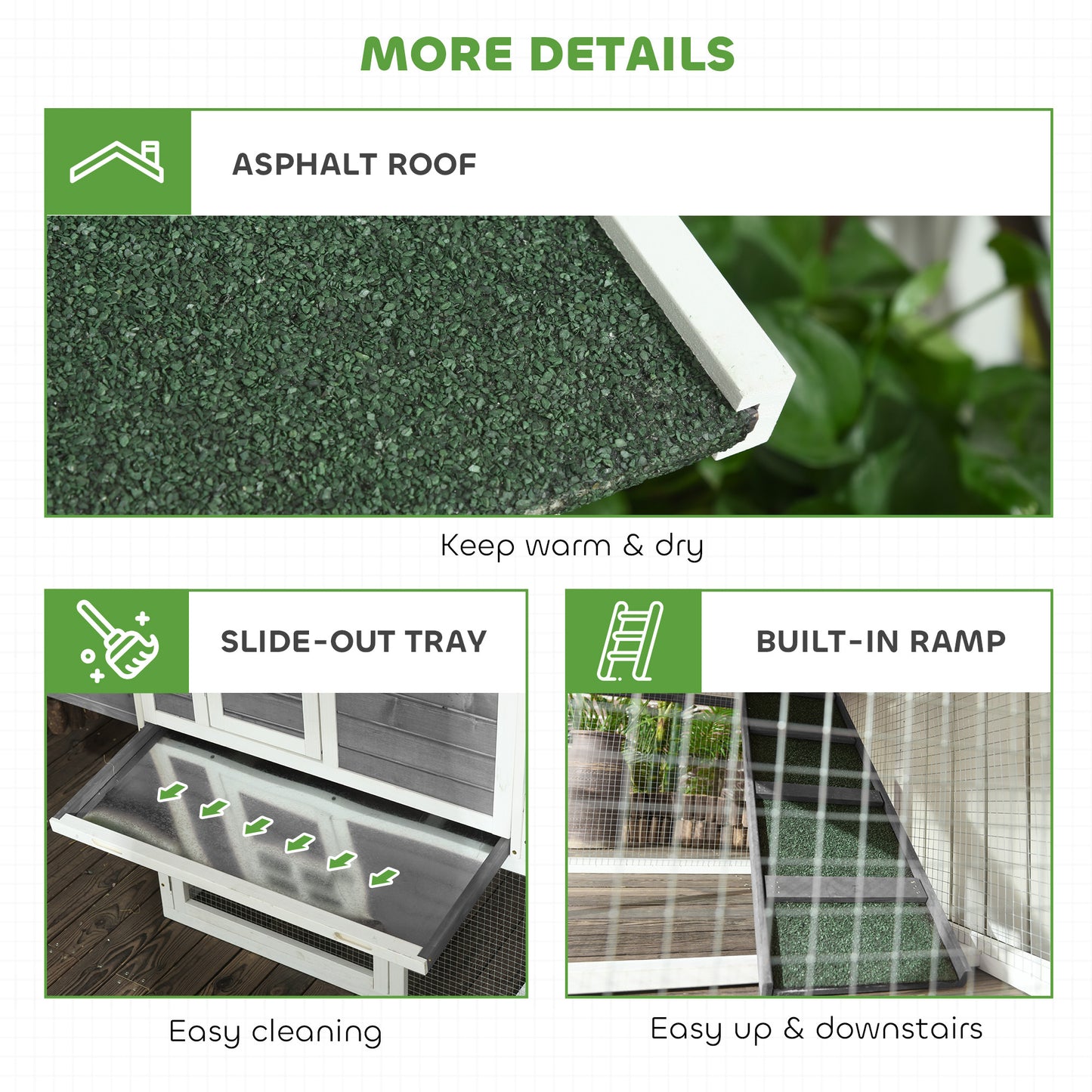 Wooden Chicken Coop for Outdoor Backyard with Raised Garden Bed, Run Area, Nesting Box Removable Tray, Gray