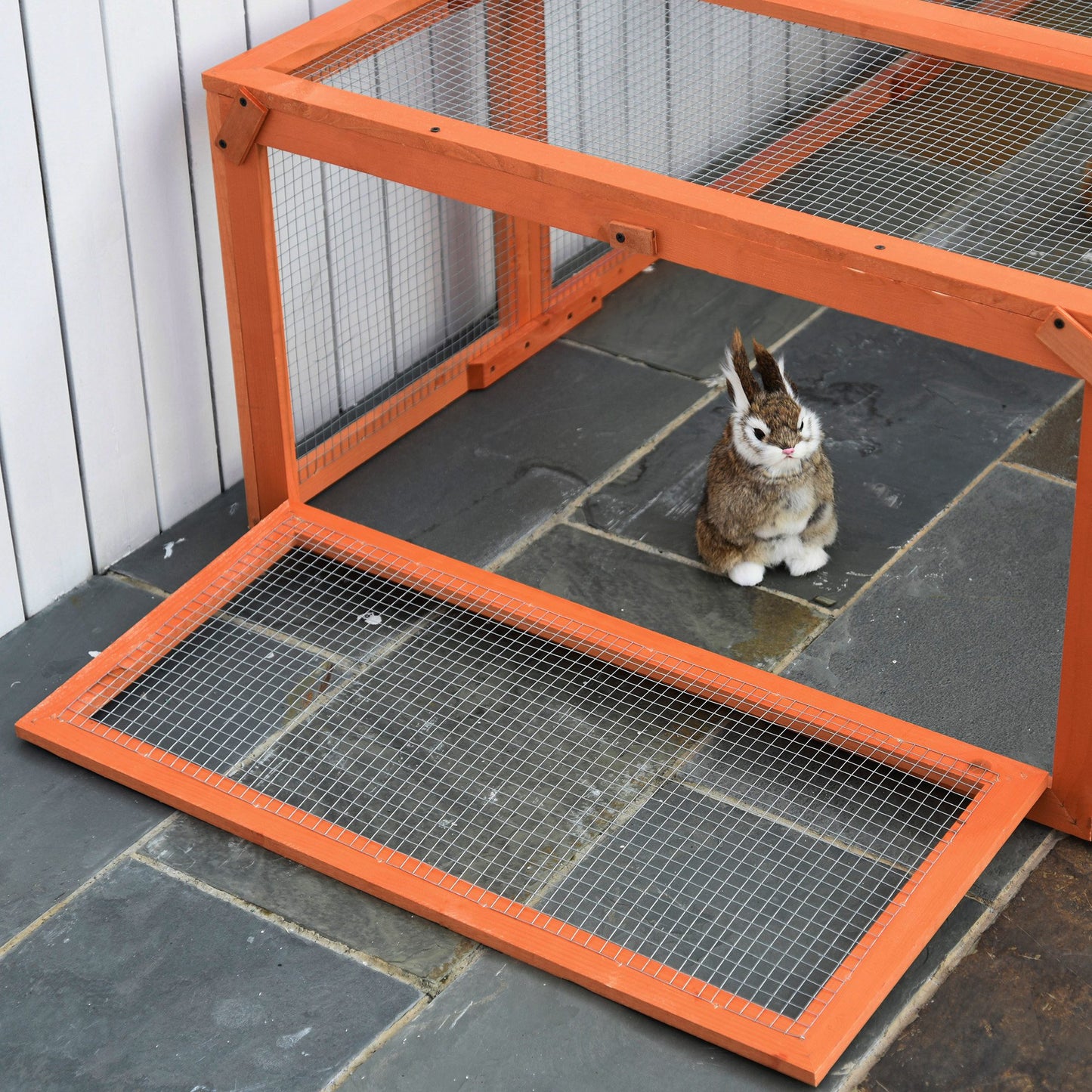 Large Rabbit Hutch Small Animal Habitat Enclosure Outdoor Run and Lockable Doors Natural