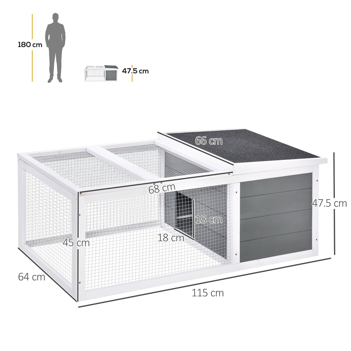 PawHut Rabbit Hutch Guinea Pig Hutch Wooden Small Animal Cage Rabbit Run Duck House With Openable Roof For Indoor Outdoor 115 X 66 X 47.5 Cm