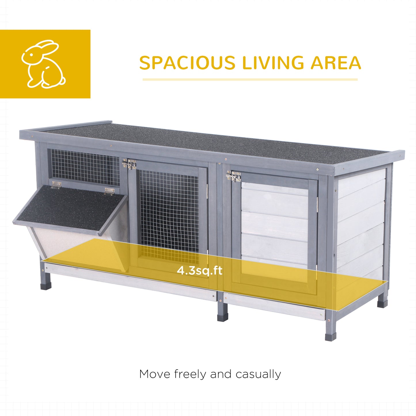 Wooden Rabbit Hutch Bunny Hutch Cage Guinea Pig With Waterproof Roof, No Leak Tray And Feeding Trough, For Rabbits, Chickens, Ducks, Indoor/Outdoor, Gray