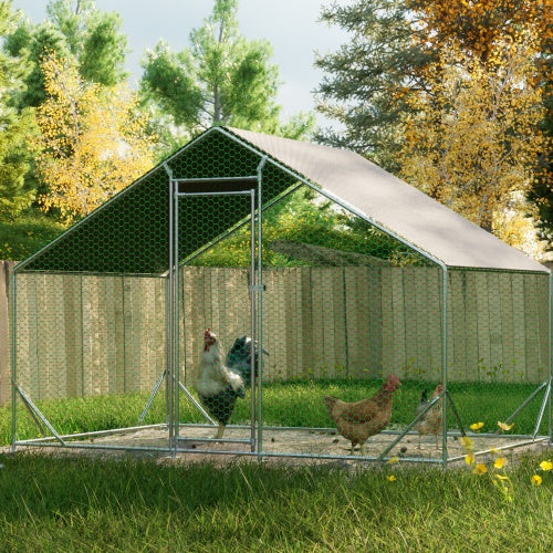 Large Metal Chicken Coop, Walk-in Chicken Run,Galvanized Wire Poultry Chicken Hen Pen Cage, Rabbits Duck Cages With Waterproof And Anti-Ultraviolet Cover For Outside