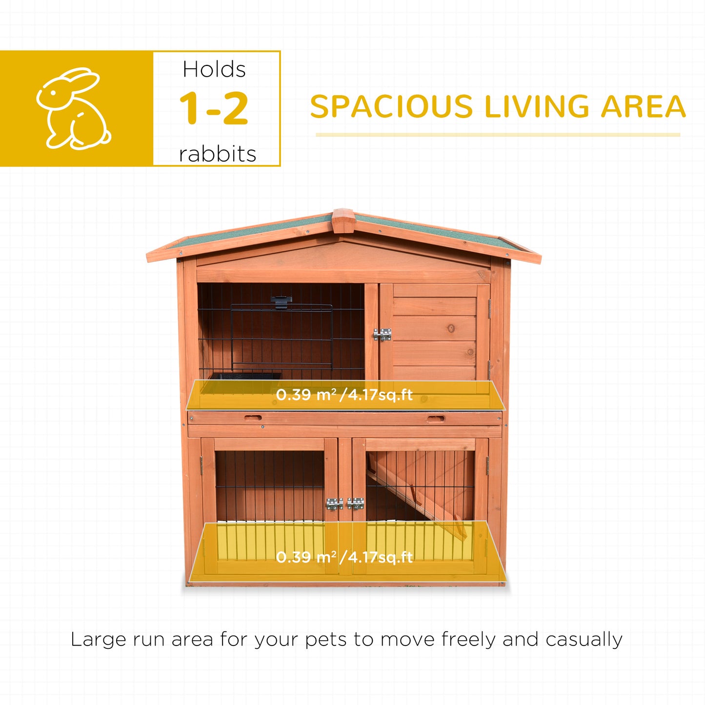 40" Rabbit Hutch Bunny Cage Small Animal House with No Leak Tray