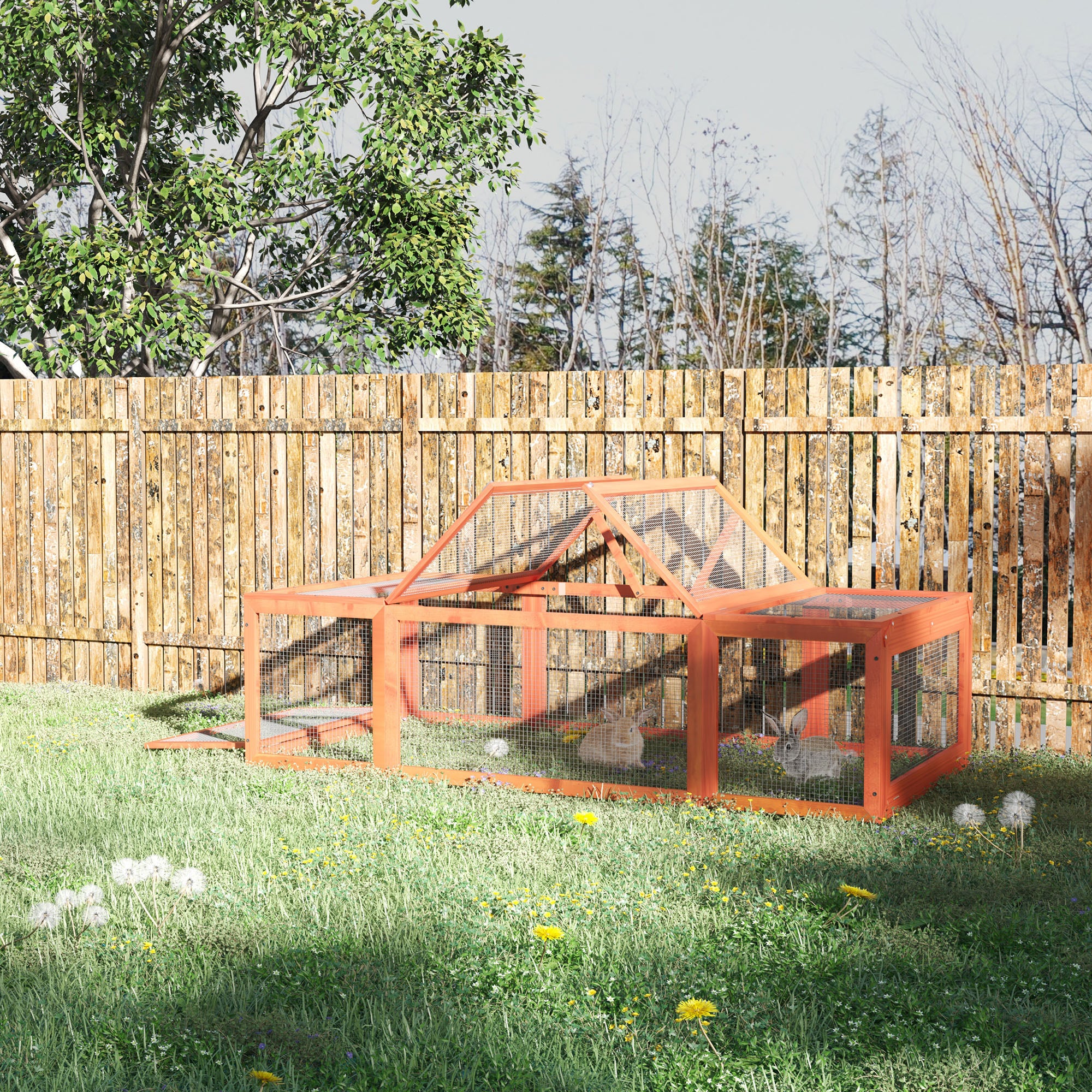 Large Rabbit Hutch with Outdoor Run & Lockable Doors - Natural Wood ...