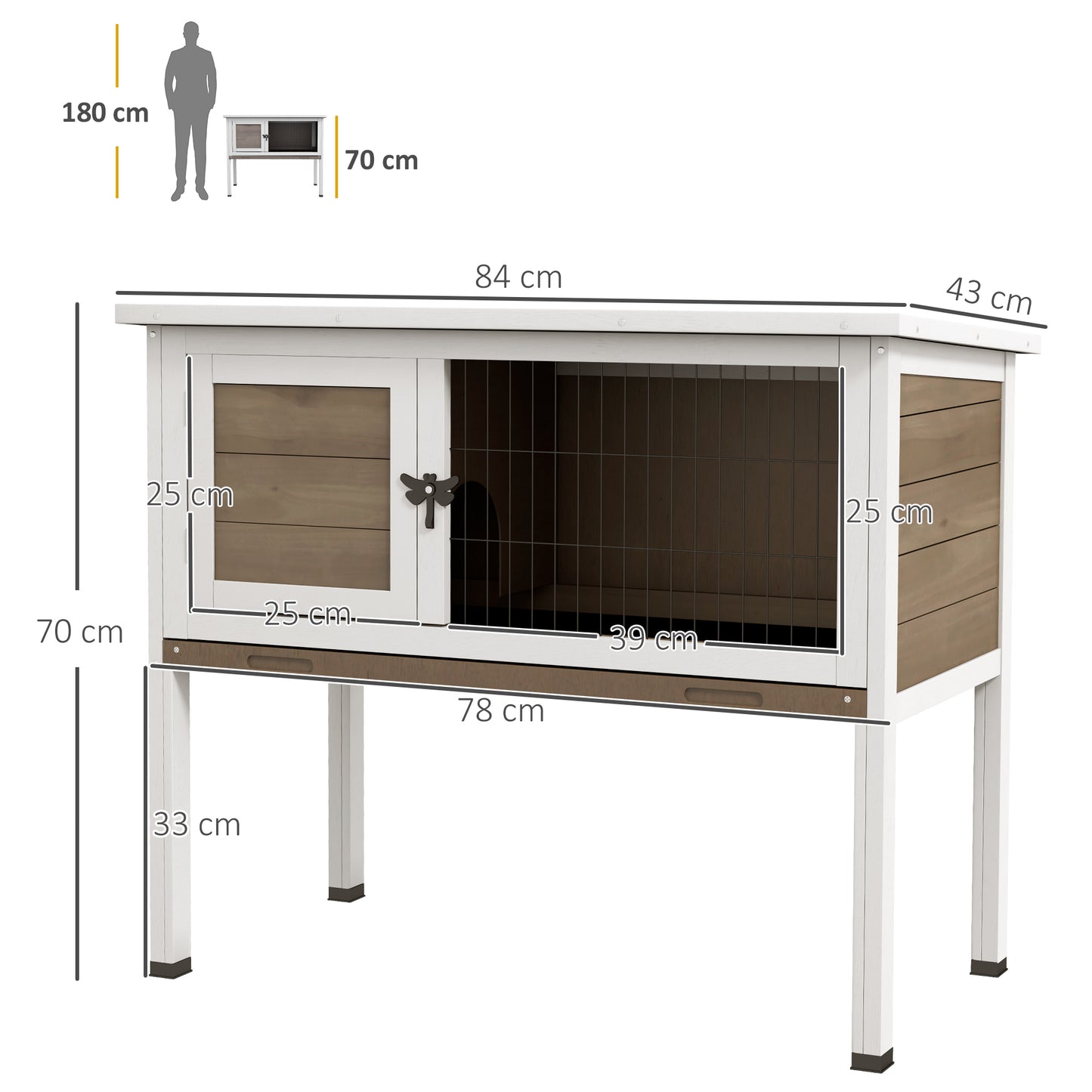 PawHut Wooden Guinea Pig Hutch, Small Animal Cage With Slide-out Tray, Openable Asphalt Roof, 84 X 43 X 70cm, Brown