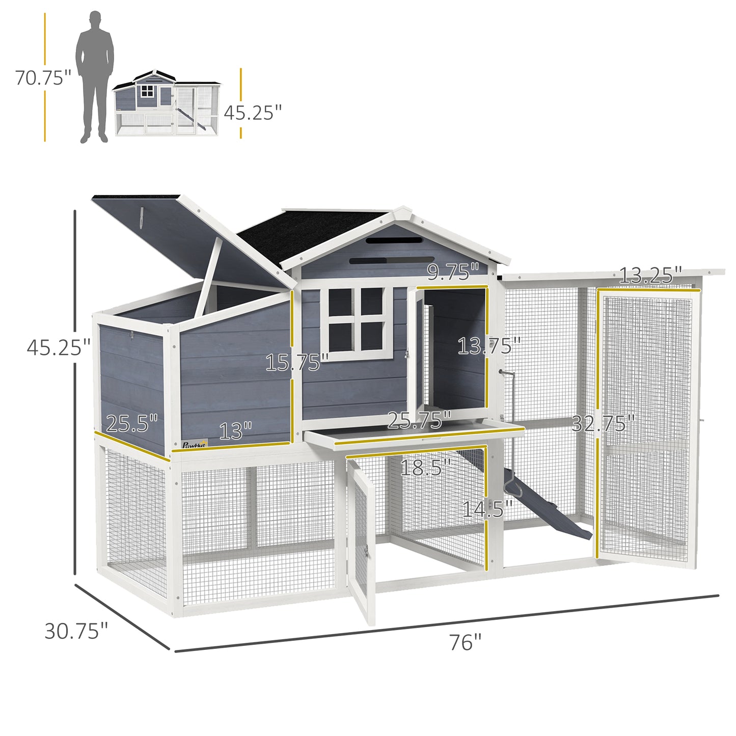 76" Chicken Coop with Safe and Healthy Non-Polluting Materials