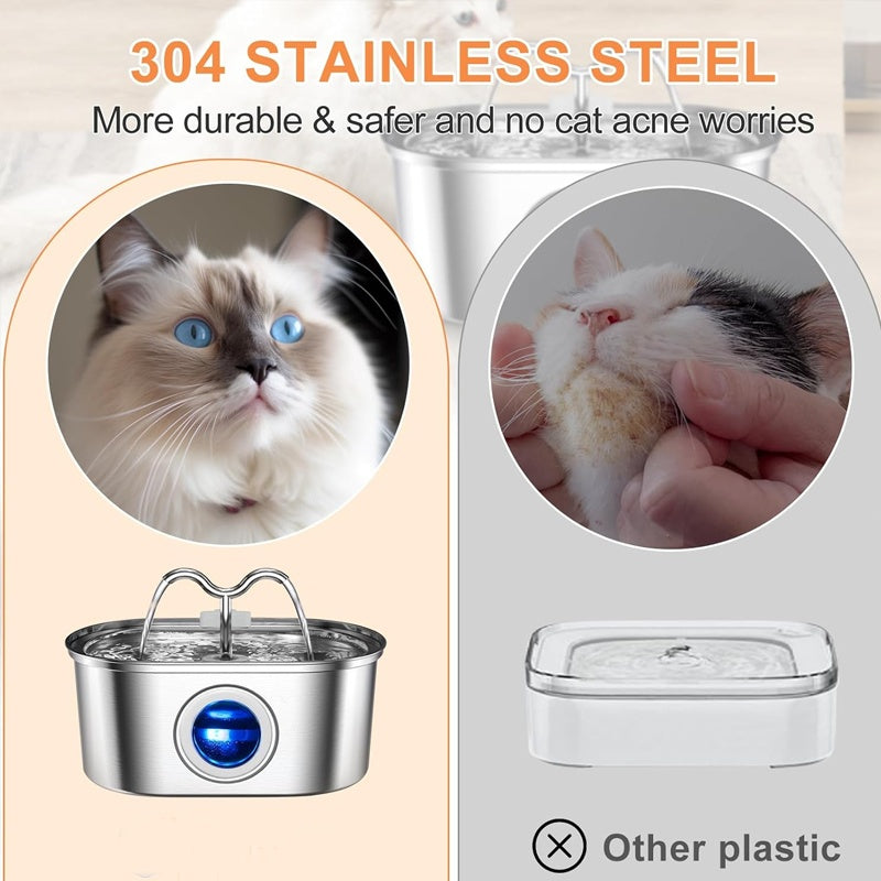 3.2L Cowhorn Model Pet Water Dispenser - Stainless Steel Automatic Water Fountain With 4 Replaceable Filters