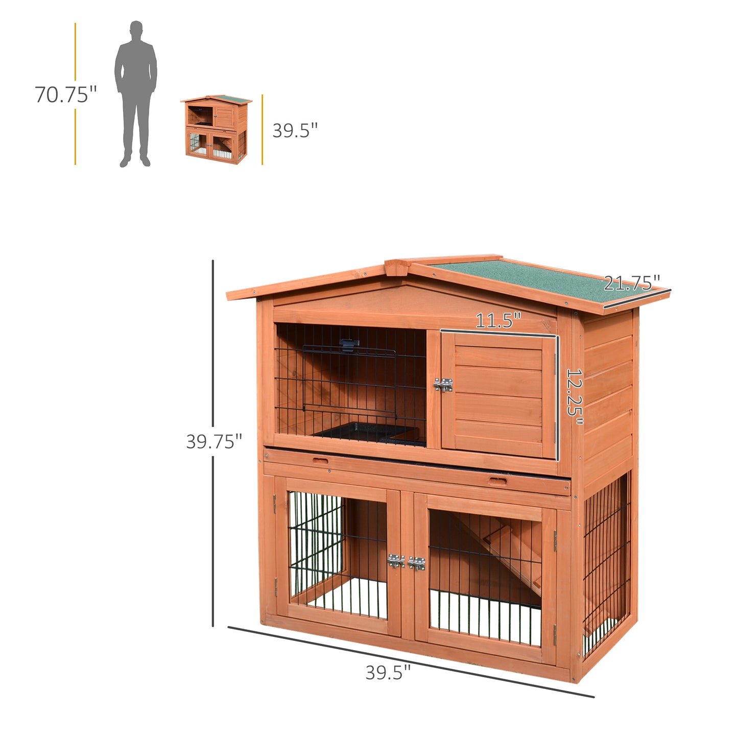40" Rabbit Hutch Bunny Cage Small Animal House with No Leak Tray