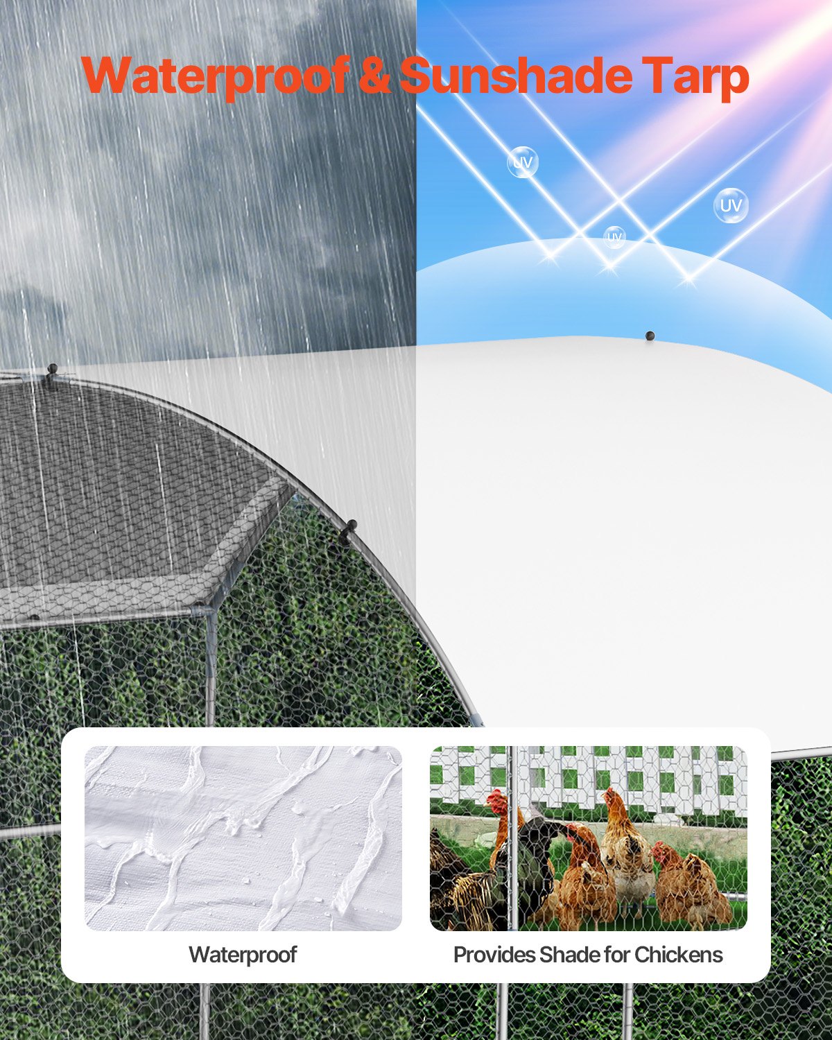 Metal Chicken Coop 9.8x19.6x6.5 Ft Walk-in Chicken Run With Cover Doom Roof