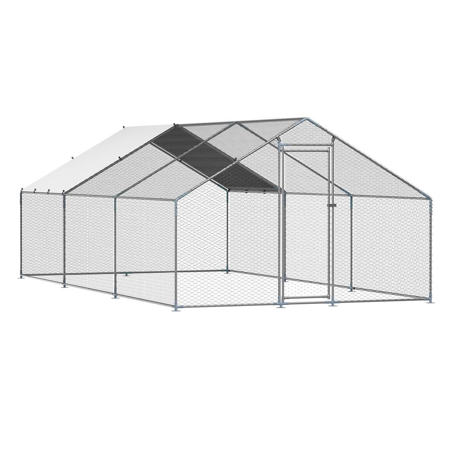 Metal Chicken Coop 9.8x19.6x6.5 Ft Walk-in Chicken Run With Cover Spire Roof