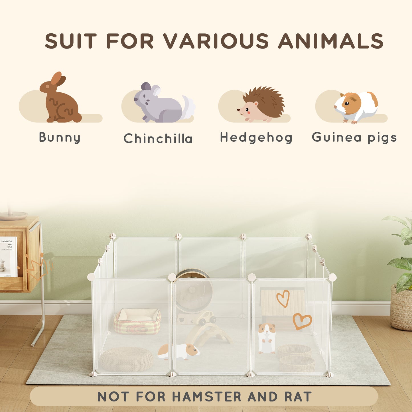 Pet Playpen DIY Small Animal Cage Open Enclosure Portable Plastic Fence 12 Panels for Guinea Pig Hedgehog White, 18" x 14"
