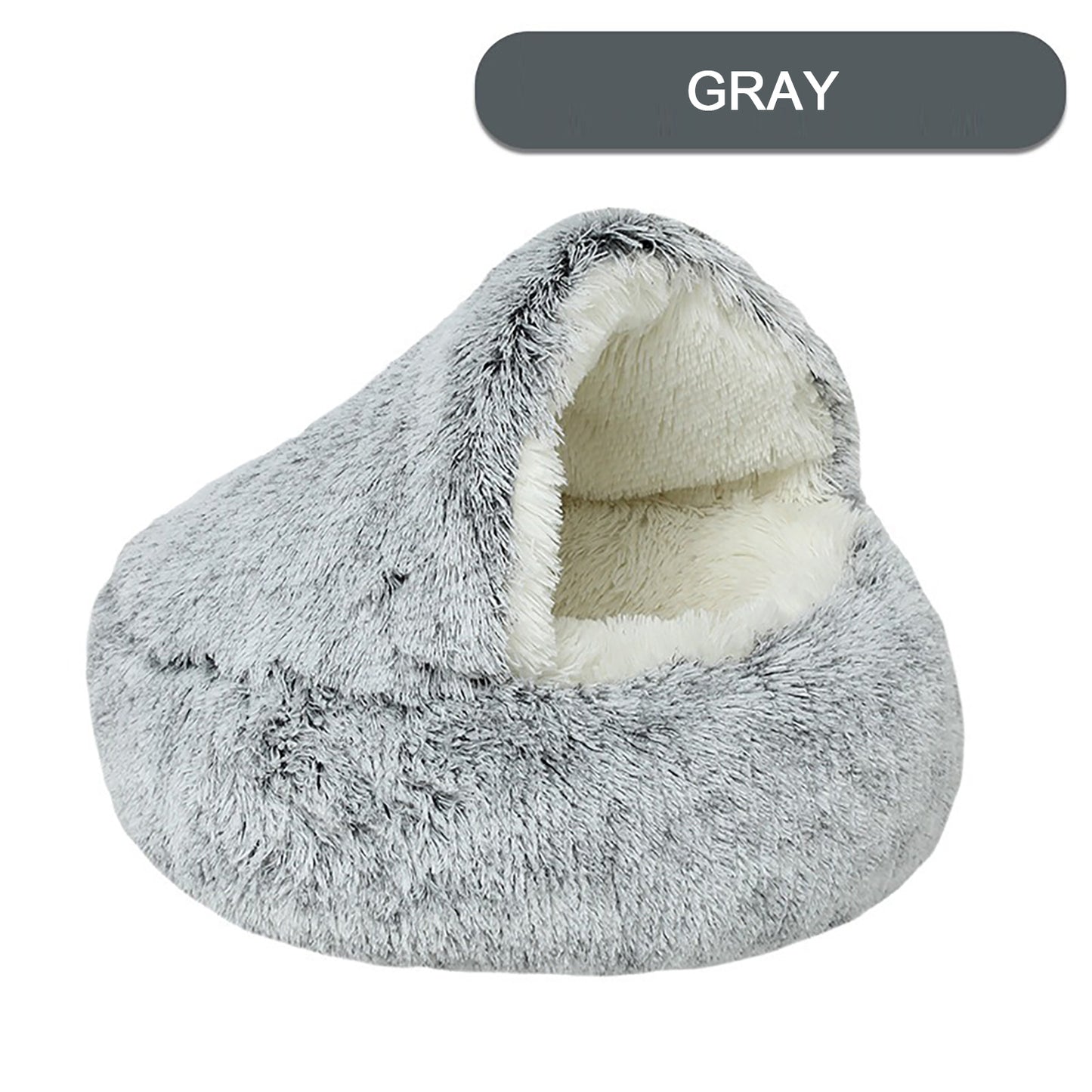 Luxurious Plush Round Cat Bed Cat Bed Round Soft Plush Burrowing Cave Hooded Cat Bed Donut For Dogs Cats - Semi-Enclosed For Cozy Warmth, Easy-Clean