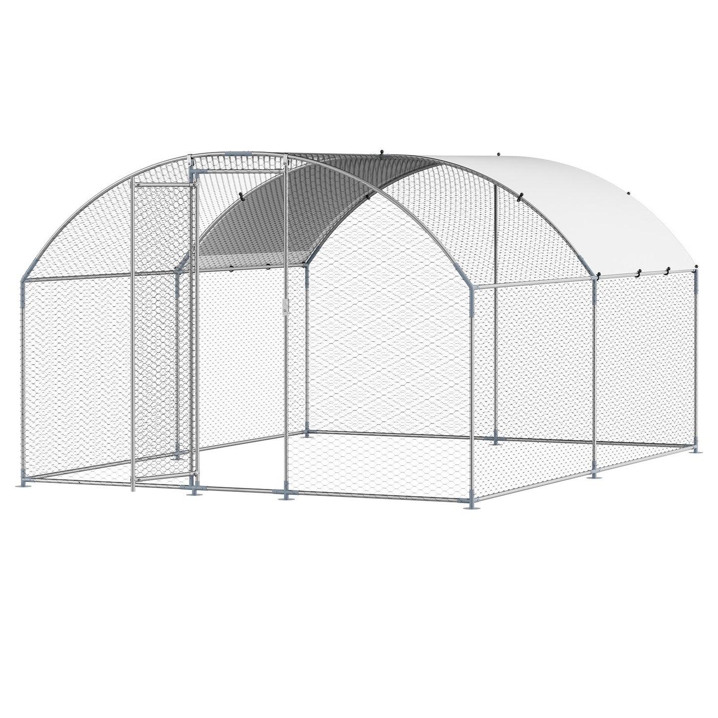 Metal Chicken Coop 9.8x13.1x6.5 Ft Walk-in Chicken Run With Cover Doom Roof