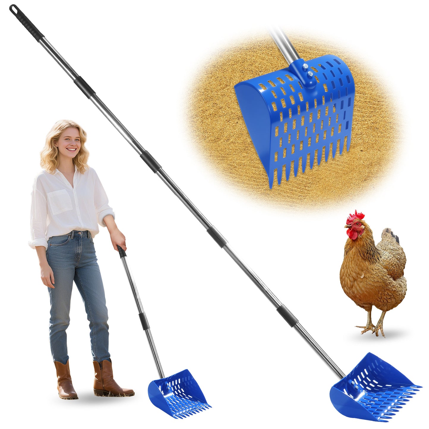 2-in-1 Chicken Manure Shovel And Rake Durable Sand Sieve