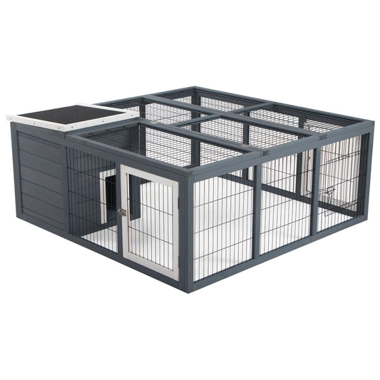 PawHut Rabbit Hutch Outdoor, Guinea Pig House, Bunny Run Cage With Openable Top For 1-2 Rabbits, 123 X 120 X 52cm, Grey