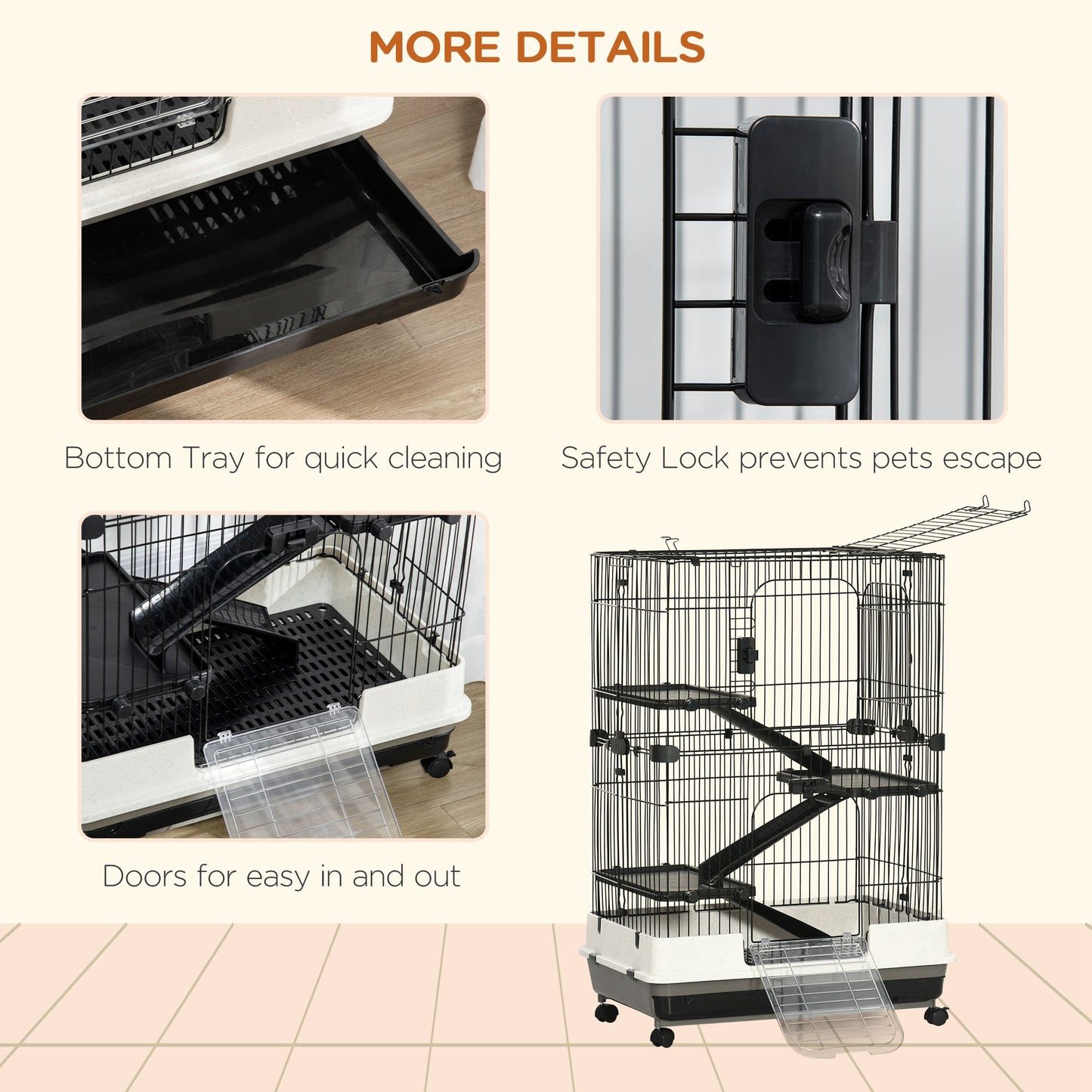 L 4-Level Small Animal Cage Rabbit Hutch with Universal Lockable Wheels