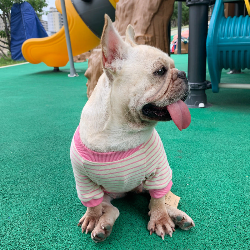 Striped Cotton T-shirt Small Dog  Cat Two-legged Shirt