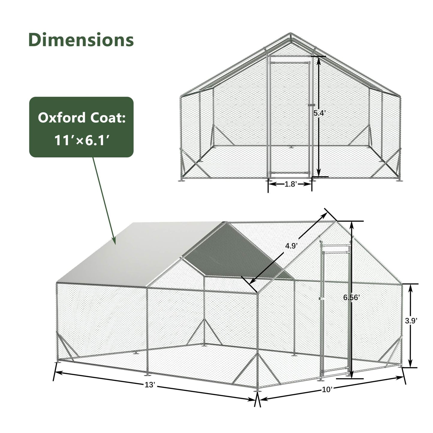 Large Metal Chicken Coop, Walk-in Chicken Run, Galvanized Wire Poultry Chicken Hen Pen Cage, Rabbits Duck Cages With Waterproof And Anti-Ultraviolet Cover For Outside