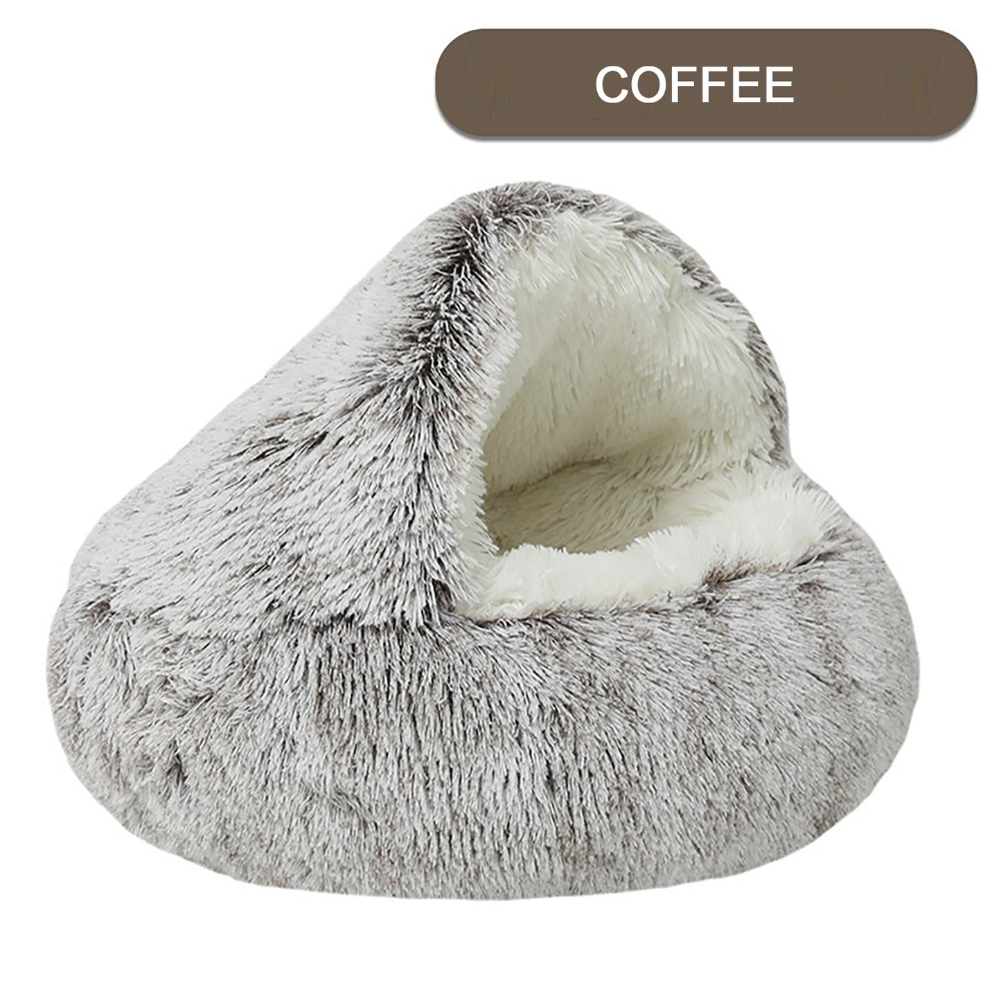 Luxurious Plush Round Cat Bed Cat Bed Round Soft Plush Burrowing Cave Hooded Cat Bed Donut For Dogs Cats - Semi-Enclosed For Cozy Warmth, Easy-Clean