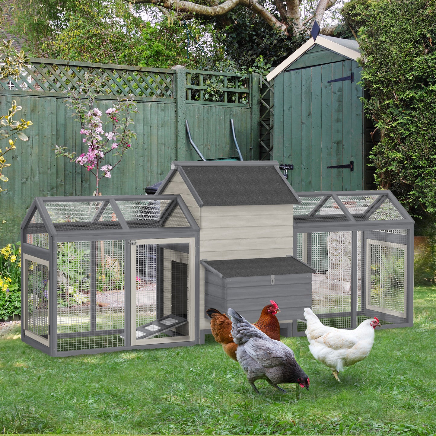 124" Dual Chicken Coop Large Chicken House Rabbit Hutch Hen Poultry Cage Backyard with Outdoor Ramps and Nesting Boxes