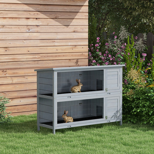 54" 2-Story Large Rabbit Hutch Bunny Cage Pet House Small Animal Habitat with Lockable Doors