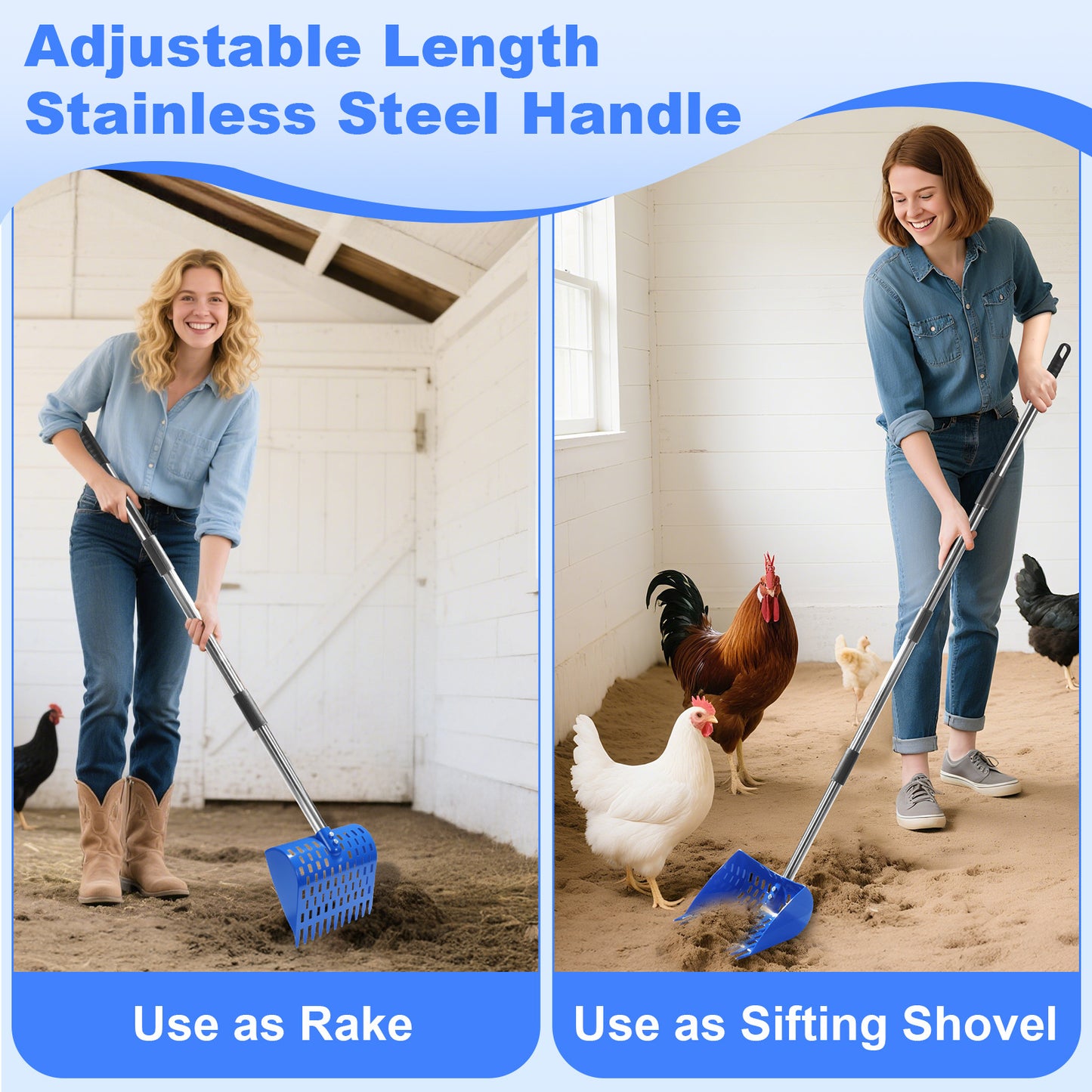 2-in-1 Chicken Manure Shovel And Rake Durable Sand Sieve