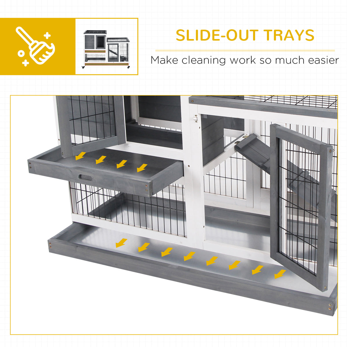 Rabbit Hutch Elevated Bunny Cage Indoor Small Animal Habitat with Enclosed Run with Wheels
