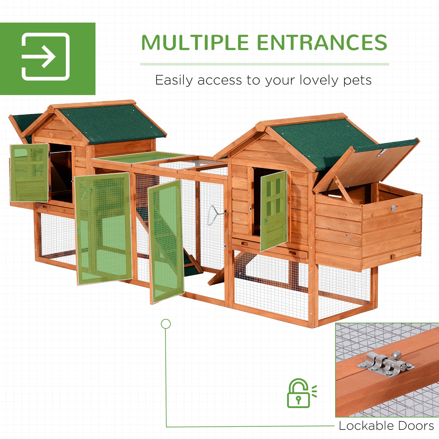 124" Dual Chicken Coop Large Chicken House Rabbit Hutch Hen Poultry Cage Backyard with Outdoor Ramps and Nesting Boxes