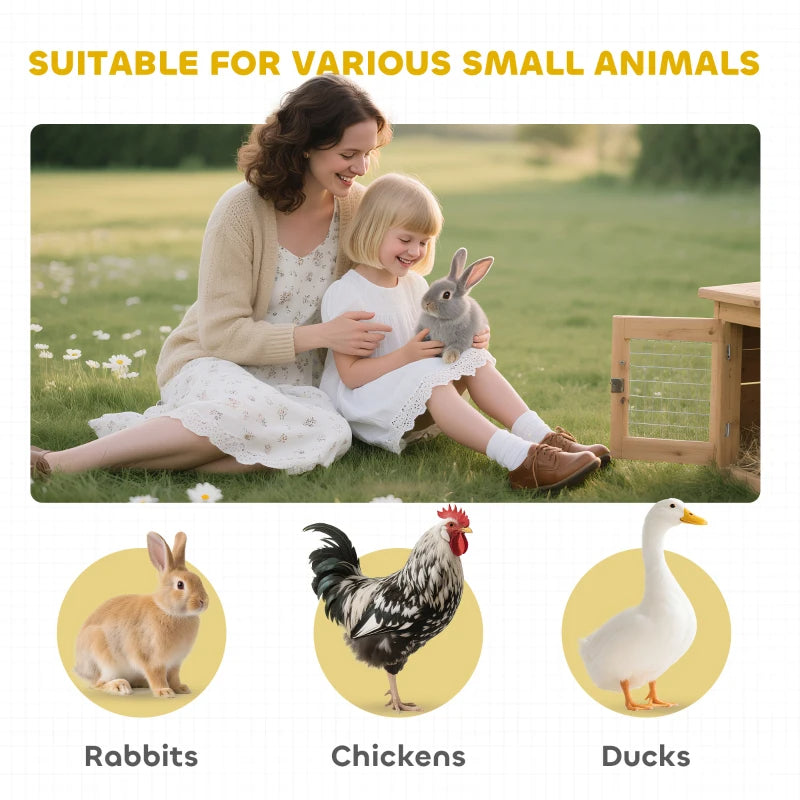 Wooden Rabbit Hutch Bunny Cage Pet Playpen House Enclosure With Double Side Run Boxes, No Leak Tray, Ramp, For Rabbits, Chickens, Ducks, Guinea Pig And Small Animals, Light Gray