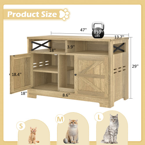 GO Cat Litter Box Enclosure For 2 Cats, Double Hidden Litter Box Furniture Cat Washroom, Farmhouse Indoor Cat House End Table, Brown