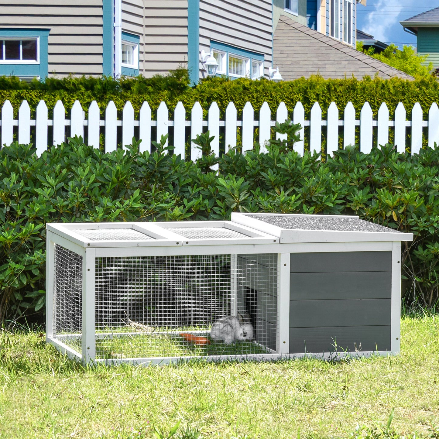 PawHut Rabbit Hutch Guinea Pig Hutch Wooden Small Animal Cage Rabbit Run Duck House With Openable Roof For Indoor Outdoor 115 X 66 X 47.5 Cm