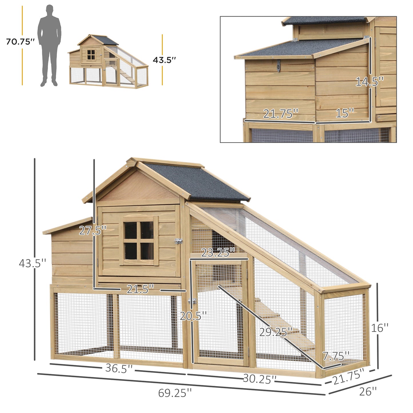 69" Chicken Coop Backyard Poultry Hen Cage