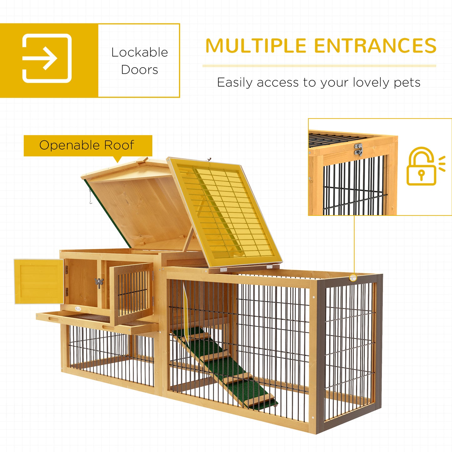 2 Level 59" Outdoor Rabbit Hutch with Openable Top