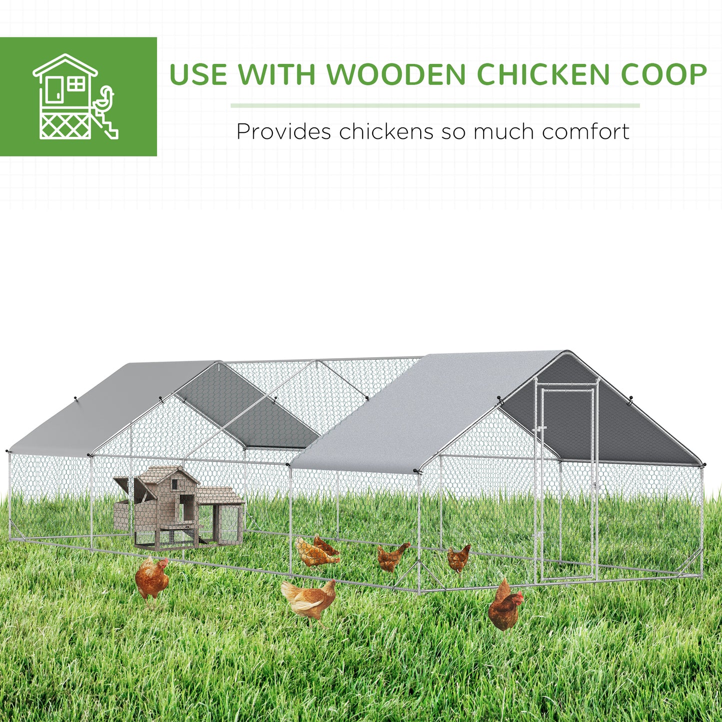 Chicken Run 9.8' x 26.2' x 6.6' with Waterproof and Anti-UV Cover for Outdoor and Yard Farm Use