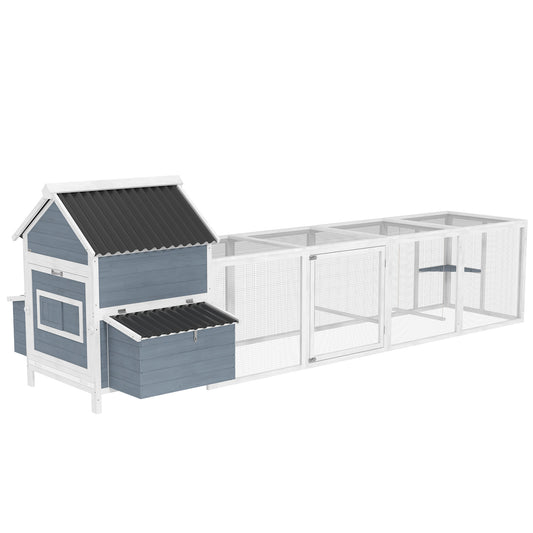 156" Extra Large Wooden Chicken Coop With 2 Nesting Box, Run Cage, Waterproof Wave Roof, For 10-15 Chickens, Light Gray