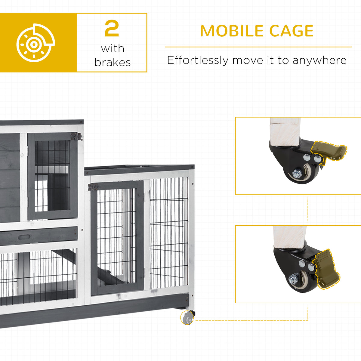 Rabbit Hutch Elevated Bunny Cage Indoor Small Animal Habitat with Enclosed Run with Wheels