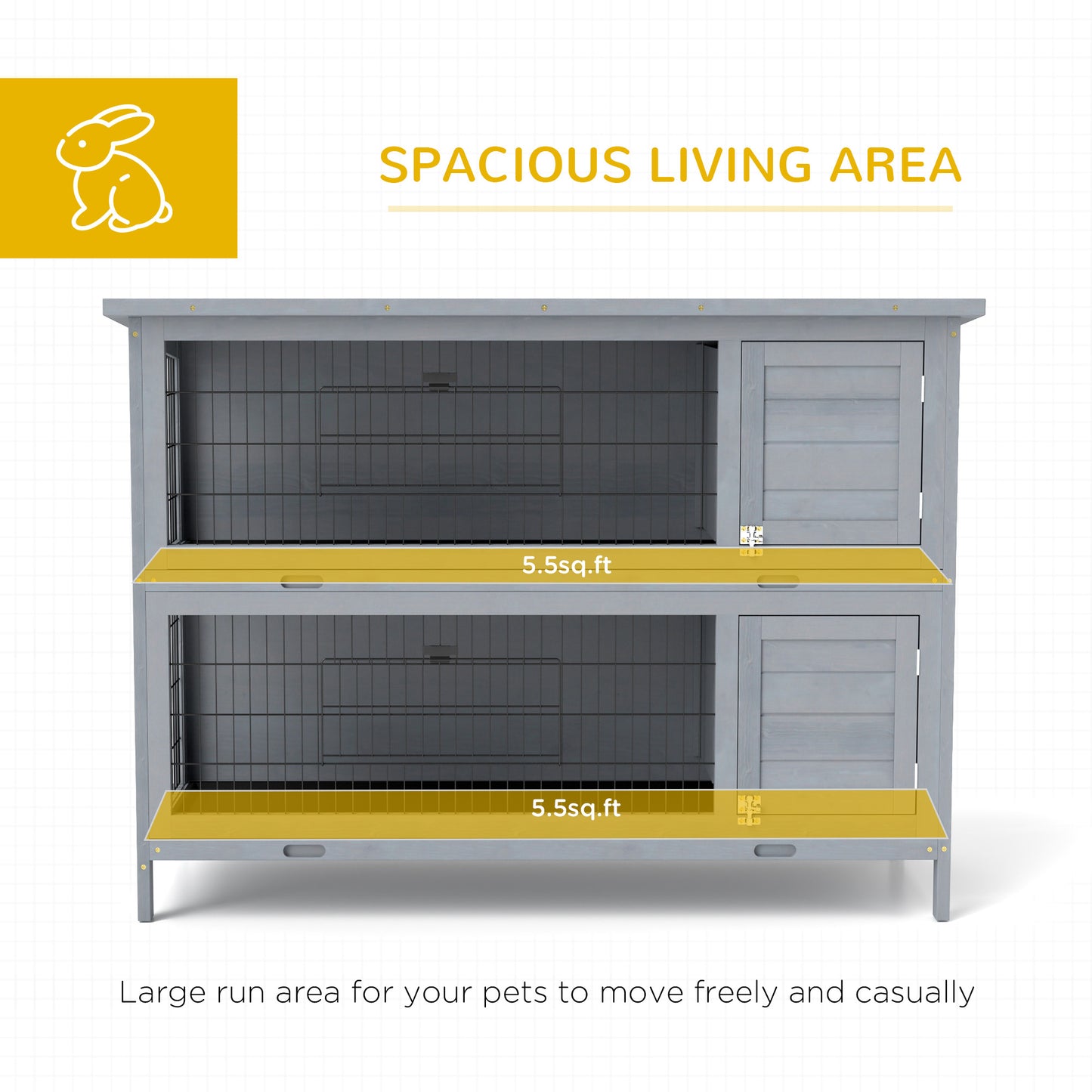 54" 2-Story Large Rabbit Hutch Bunny Cage Pet House Small Animal Habitat with Lockable Doors