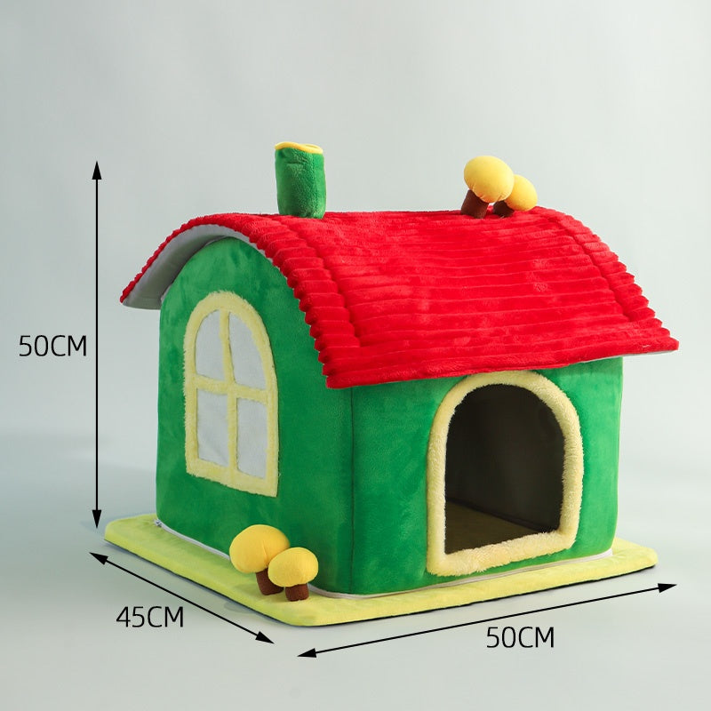 Cat Bed Indoor Enclosed Warm Cave - Cat Bed With Removable Cleaning Mat, Ample Interior Space, Comfortable And Soft Pet House, Red And Green