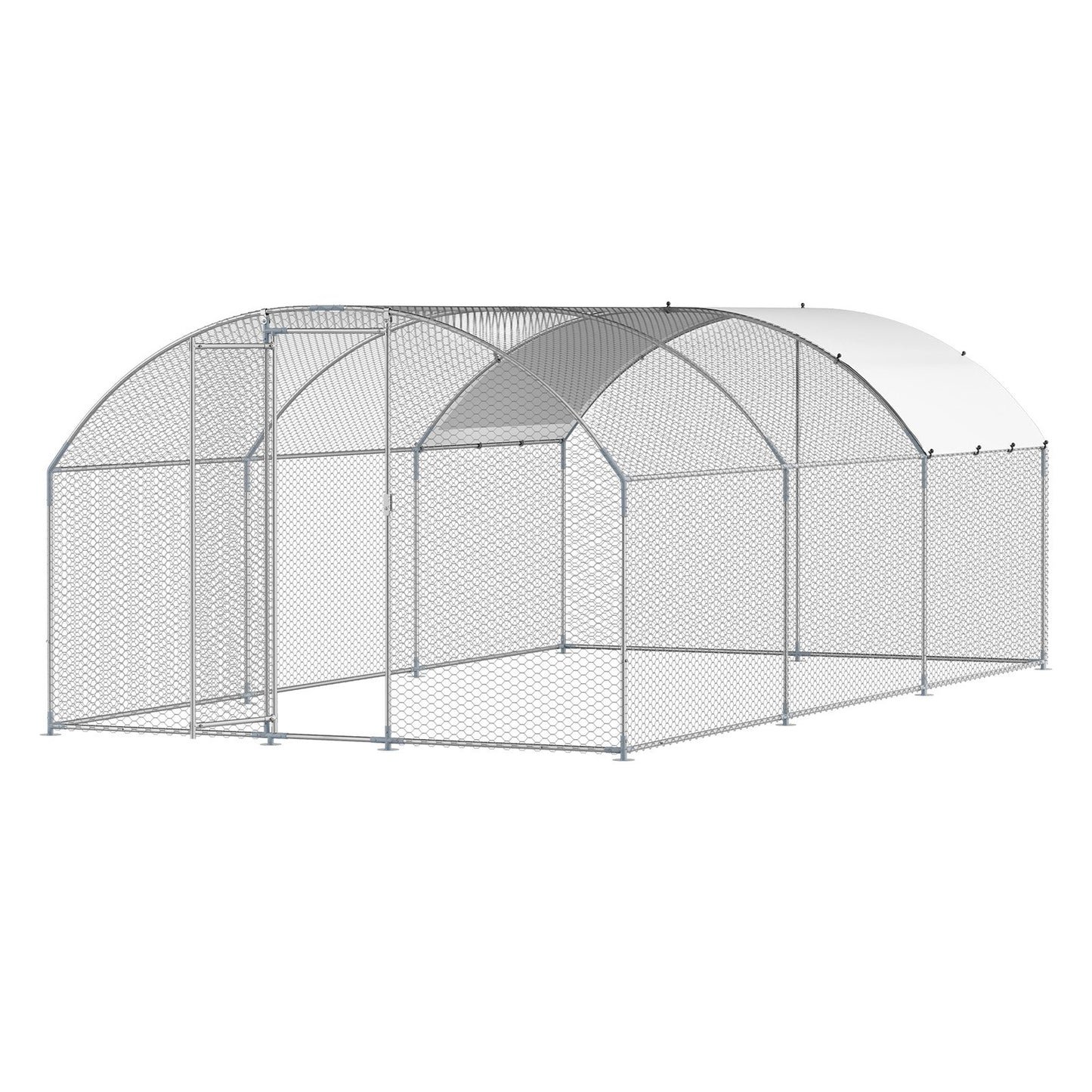 Metal Chicken Coop 9.8x19.6x6.5 Ft Walk-in Chicken Run With Cover Doom Roof