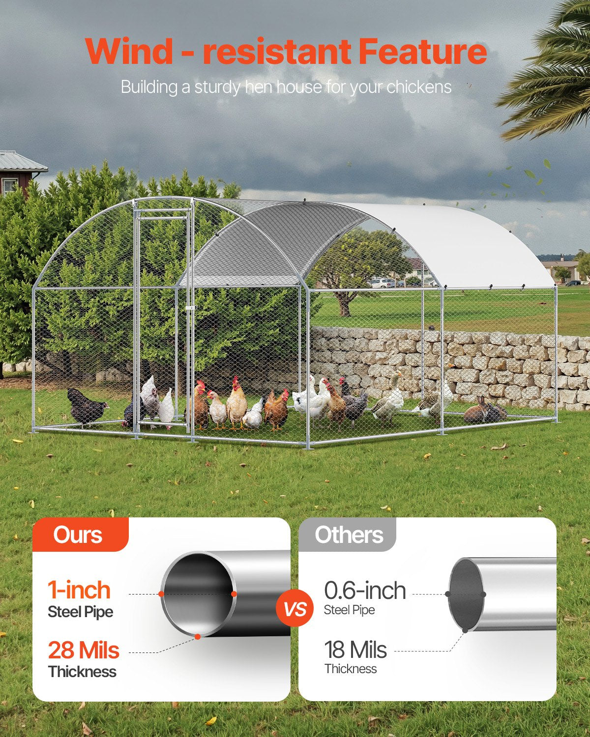 Metal Chicken Coop 9.8x13.1x6.5 Ft Walk-in Chicken Run With Cover Doom Roof