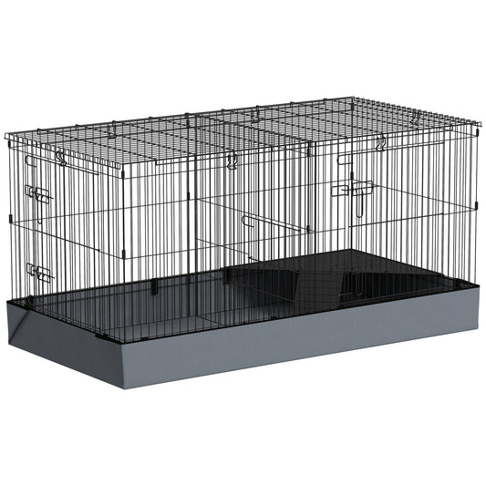 PawHut 2 In 1 Guinea Pig Cage, Rabbit Cage Pet Playpen With 2 Separate Area, Waterproof Oxford Fabric Floor For Hedgehogs