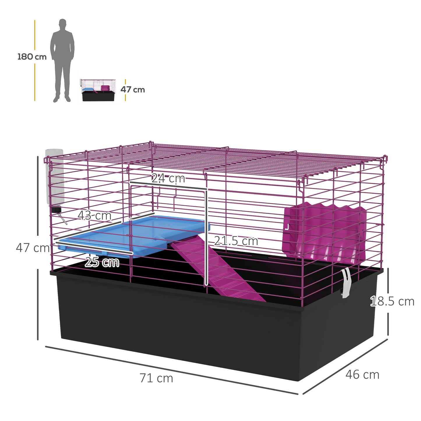 PawHut Chinchillas Small Rabbit Guinea Pig Small Animal Cage, Pet Playhouse, With Platform, Ramp, 71 X 46 X 47cm