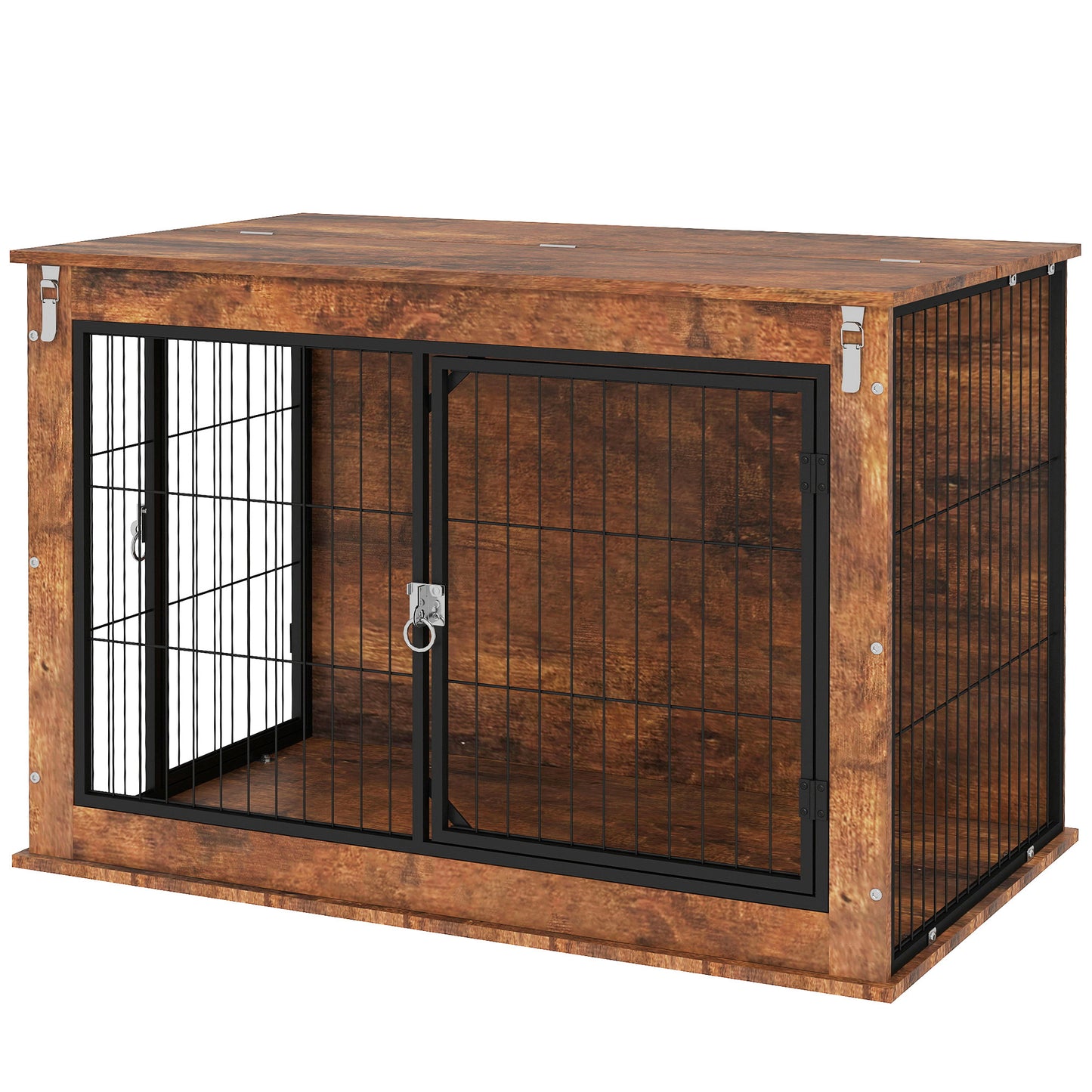 39" Dog Crate Furniture with Flip-up Top Opening, 2 Doors, Dog Kennel Furniture for Large Dogs, Rustic Brown