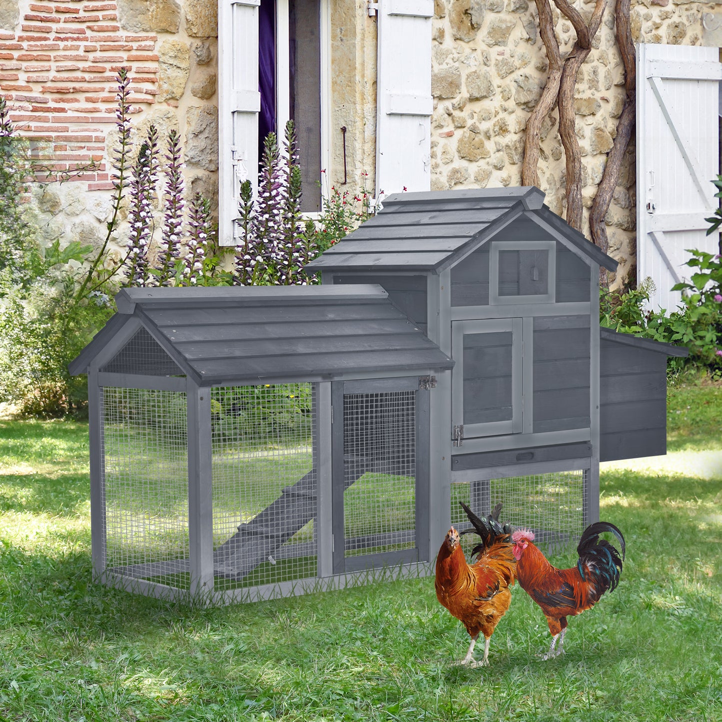59" Small Chicken coop Hen House Poultry Cage for Outdoor Backyard with 2 Doors