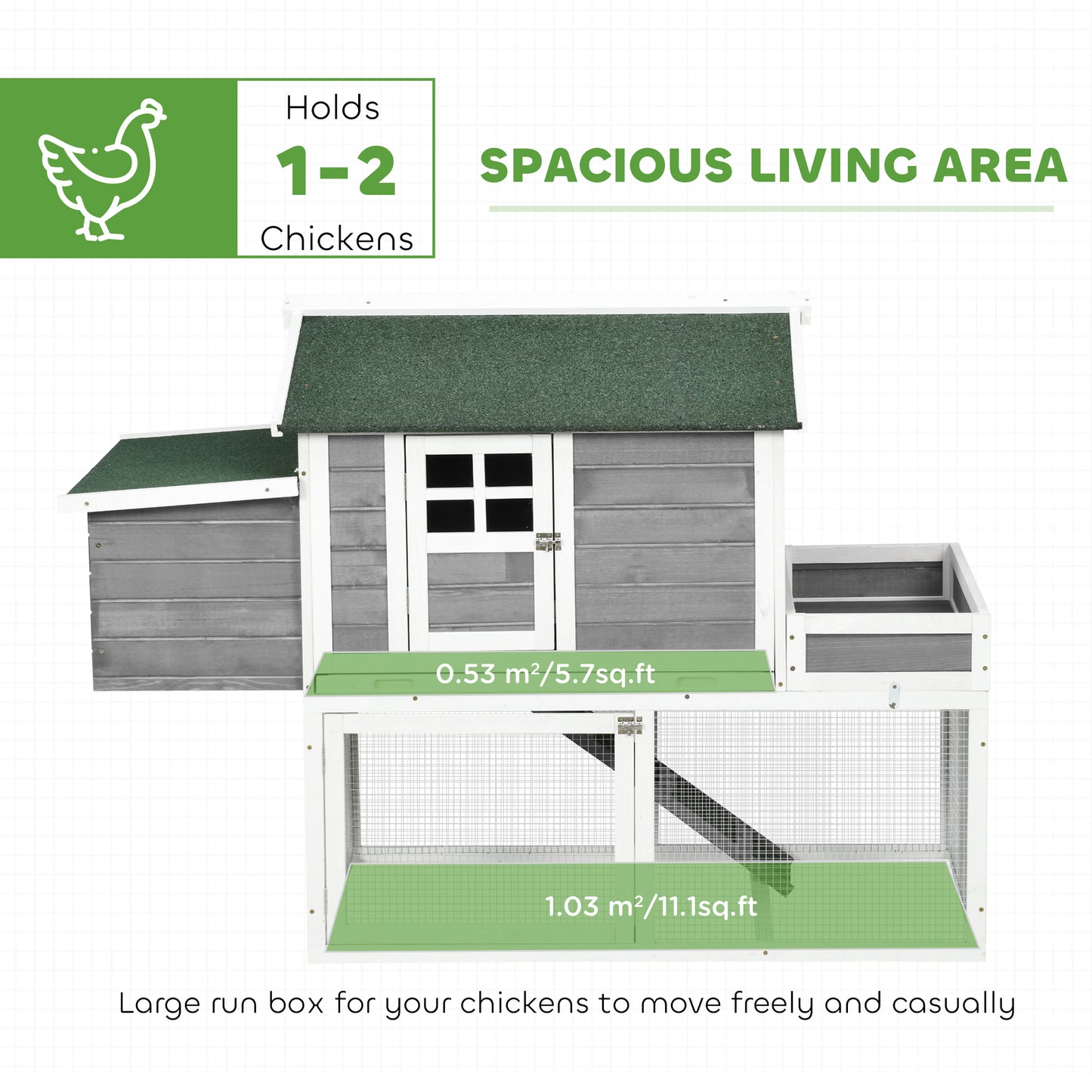 Wooden Chicken Coop for Outdoor Backyard with Raised Garden Bed, Run Area, Nesting Box Removable Tray, Gray