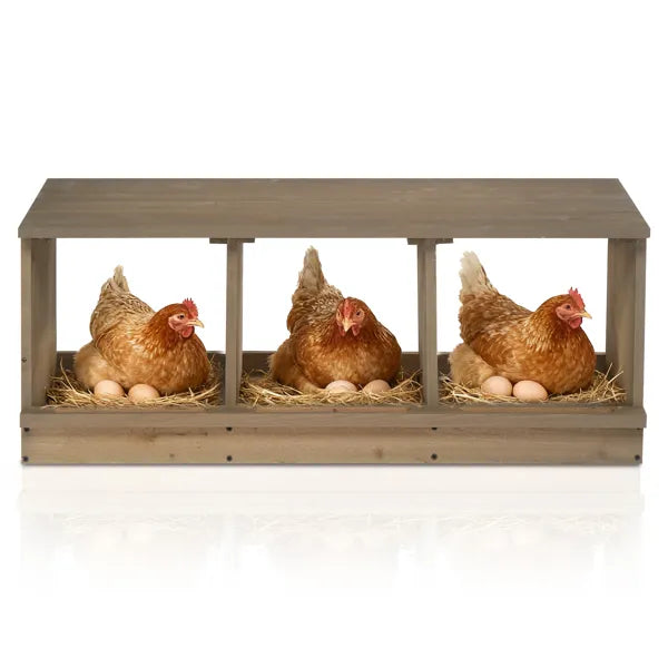 Nesting Boxes For Chickens, Wooden Chicken Nesting Box, Laying Eggs Nest Box For Chickens Hens Ducks, Gray, 3 Compartments